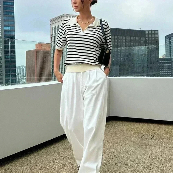 Black and White Casual Women's Striped Pattern Knit Top - Picture 5 of 8